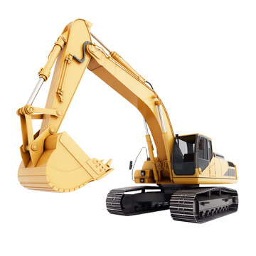 Yellow Excavator Heavy Construction Machinery with Transparent Background View