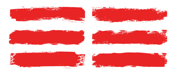 Set of different ink brush strokes. Red set paint, ink brush, brush strokes, brushes, lines, box, grungy. Grungy brushes collection. 