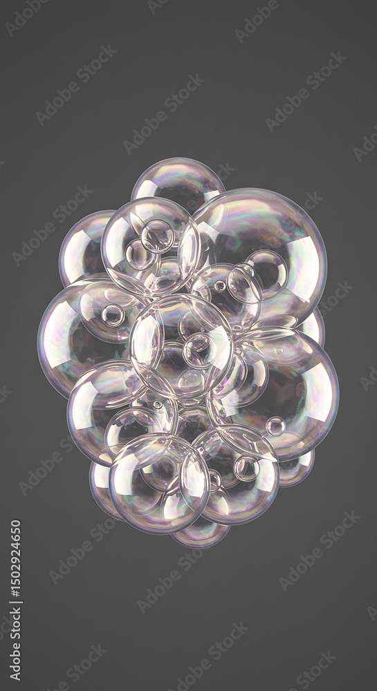 Poster iridescent soap bubbles cluster abstract close up shiny floating texture background