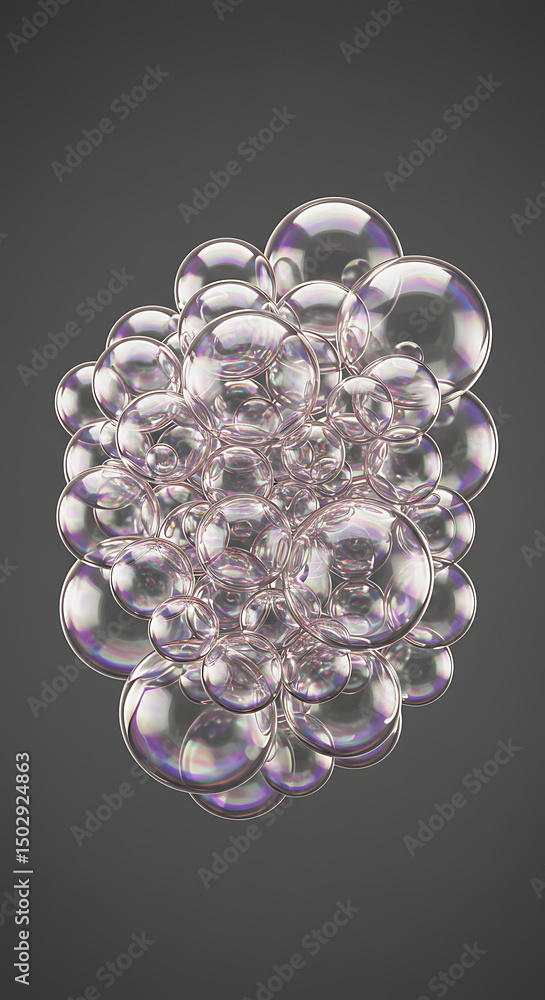 Poster iridescent soap bubbles cluster abstract foam texture 3d render