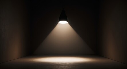 Obraz premium Single Spotlight Illuminating an Empty Room, Creating a Dramatic and Mysterious Scene.