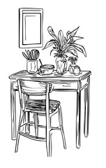 Different houseplants in flower pots on white background
