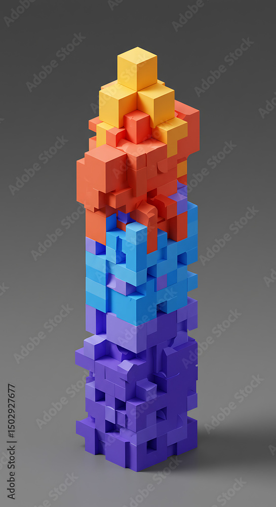 Poster abstract colorful 3d cube structure geometric blocks tower modern art design
