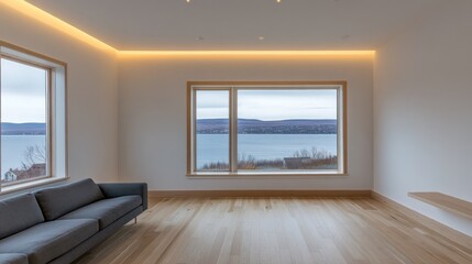 Fototapeta premium Spacious room with lake views.