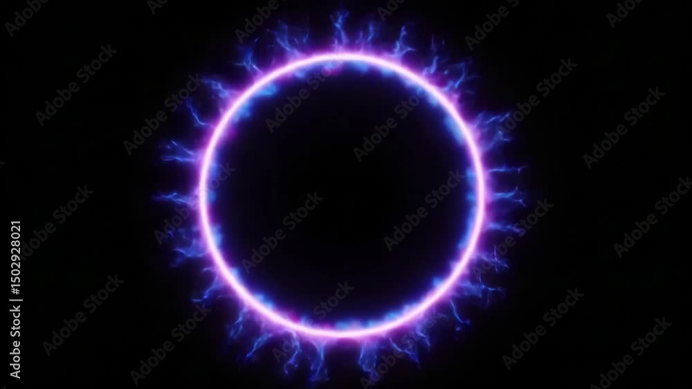 Poster animated neural network glowing with electric pulses in circular formation