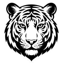 Majestic Tiger Head Silhouette Art: Bold Black & White Design for Logos & Branding