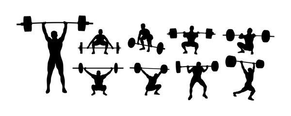 weightlifting exercise training silhouettes vector collection