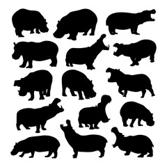 set of hippopotamus image silhouettes