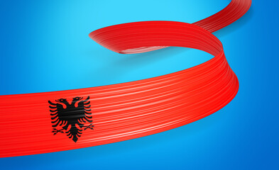 3d Flag Of Albania 3d Shiny Waving Flag Ribbon Isolated On sky blue Background 3d Illustration