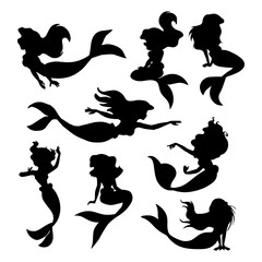 mermaid silhouettes collection vector set