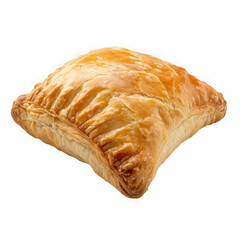 Golden brown puff pastry square isolated on transparent background