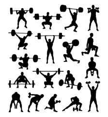 set of silhouette of people lifting weights
