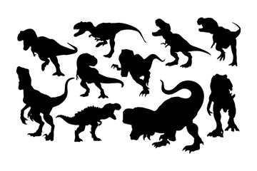 silhouette of roaring dinosaurs vector collection