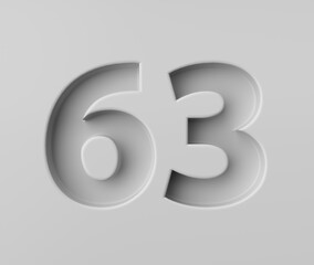 Sleek White Number 63 Sixty Three With Subtle Shadow Embossed Into Grey Background 3D Illustration