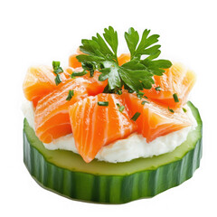 Salmon cucumber appetizer isolated on transparent background