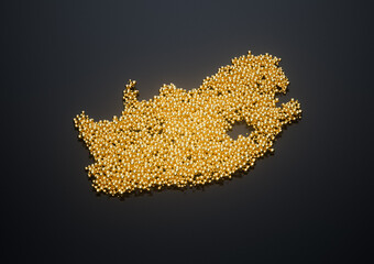 South Africa Map Made Of High Quality Premium Golden Shiny Metallic Beads Or Balls 3D Illustration
