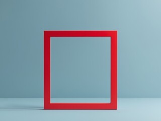 Minimalistic Composition with a Red Square Frame on a Light Blue Background.