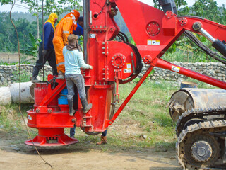 Preparation installation of bored pile heavy equipment, preparation of bridge structure foundation...