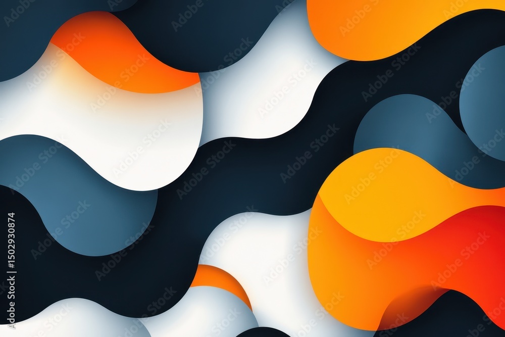 Poster abstract geometric pattern in vibrant colors featuring red, orange, black, and white forms layered o