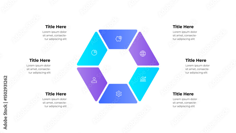 Poster hexagonal infographic with six sections, suitable for presenting processes, ideas, or concepts in bu