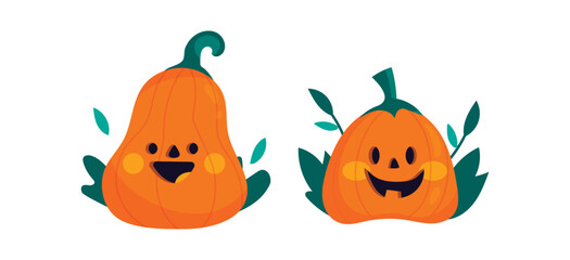 Vector Flat halloween pumpkins collection