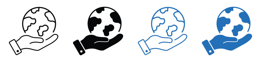 hand with globe icon. hand hold planet icon. earth day vector icon. save the planet symbol. globe in hand sign. SDGs environmental issues sign. vector illustration on transparent background