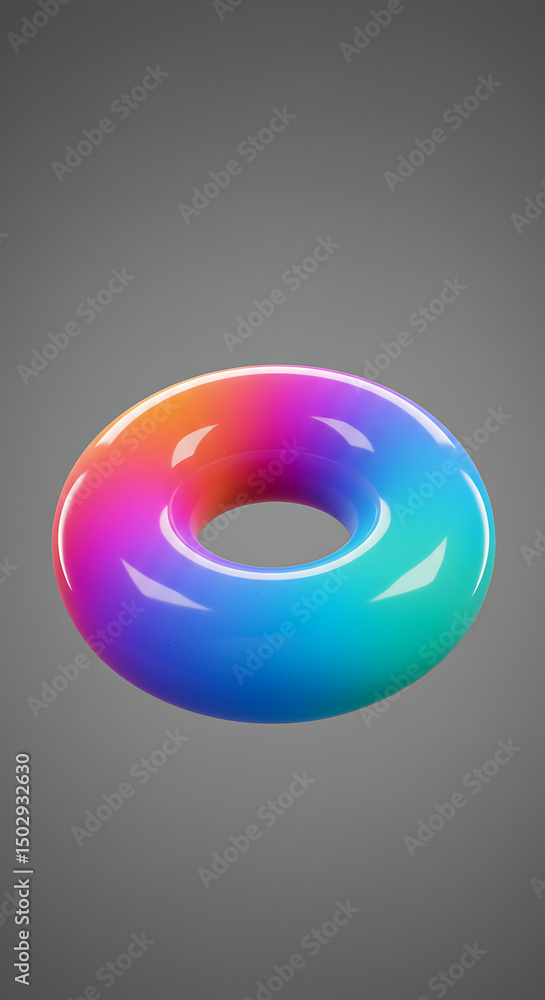 Poster vibrant rainbow torus 3d render abstract geometric shape colorful gradient shiny surface