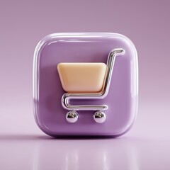 3D Rendering Shopping cart icon with a glossy finish on a purple background. Sosial media style icon