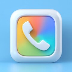 3D Rendering Colorful retro phone icon on a blue background, featuring a glossy finish and rounded edges. Sosial media style icon