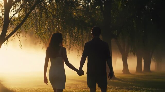 Romantic Stroll: A Sunset Escape in the Forest