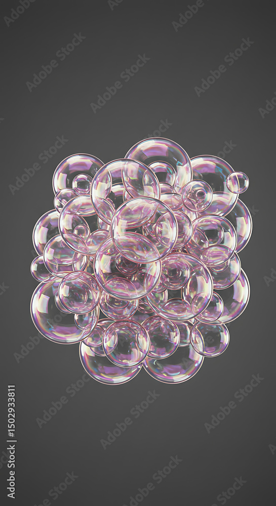 Poster iridescent soap bubbles cluster abstract background shiny colorful floating group