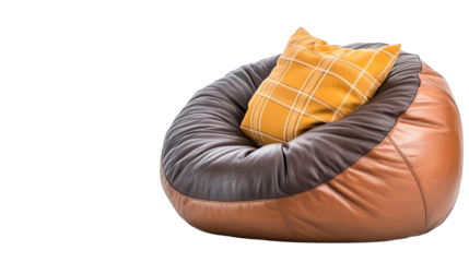 Cozy bean bag chair with a stylish yellow pillow, perfect for relaxation and comfort in modern living spaces.