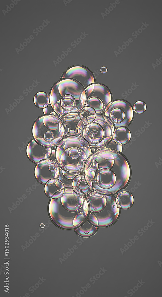 Poster iridescent soap bubbles cluster abstract background shimmering foam texture