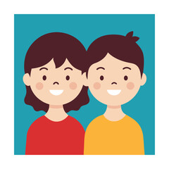 Cheerful cartoon illustration featuring smiling girl and boy children with simple designs and vibrant colors