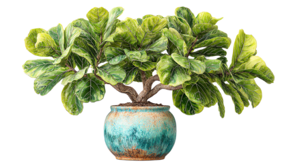 Fiddle leaf fig tree in decorative pot, vibrant green leaves enhance any interior space.