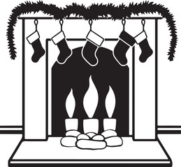 Christmas Fireplace with Hanging Stockings Silhouette