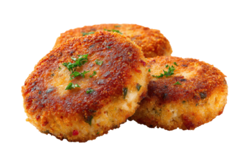 Crispy, golden fish cakes arranged in a close-up view.
