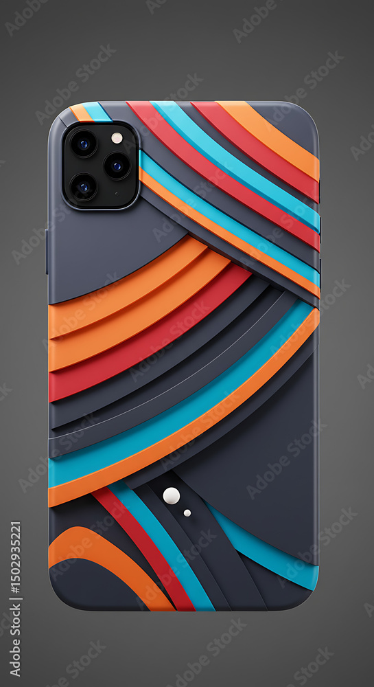 Poster stylish abstract phone case design colorful swirls and curves on dark background