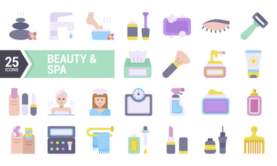 25 Colorful Beauty & Spa Flat Icons for Your Design Project.