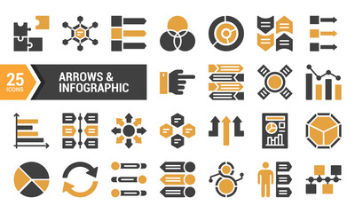 25 Two-Tone Icons: Arrows & Infographic Design Elements.