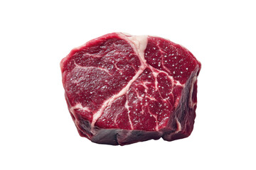 Obraz premium Raw beefsteak against a black background.