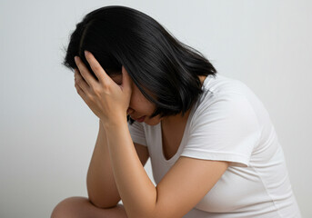 Fototapeta premium Tired and Sad Pregnant Woman, Exhausted Expecting Mom, Pregnancy Discomfort and Depression, Unwell Maternity Moment, Painful Pregnancy Symptoms Image