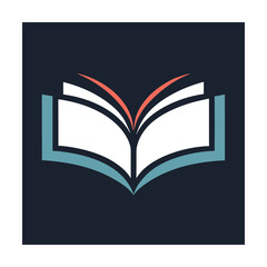 Simple modern illustration of an open book in a flat design style against a dark backdrop.