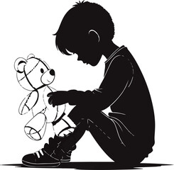 Child and Teddy Bear Silhouette - Friendship, Childhood, Comfort
