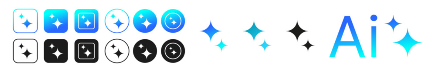 ai icon set. Artificial intelligence stars app logo colorful icon set. Generate icon. AI stars icon. AI generated icon. Ai stars. PNG illustration.