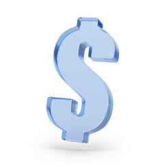 Three-dimensional dollar symbol of glass isolated on a white background. 3d illustration.