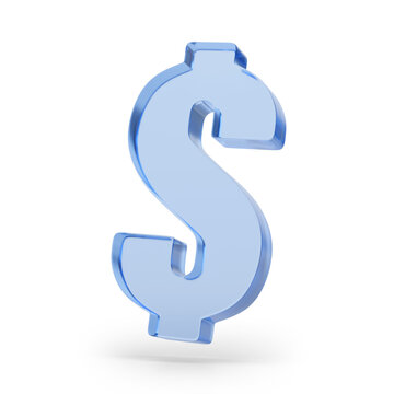 Three-dimensional dollar symbol of glass isolated on a white background. 3d illustration.