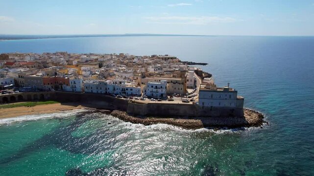 Gallipoli - Italy, Apulia - falling aerial view at the top of the old town