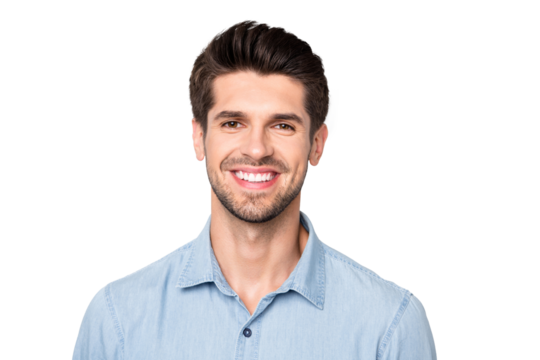 Close up photo of charming guy entrepreneur feel content look listen have fun with his family wear denim jeans clothes isolated over grey color background