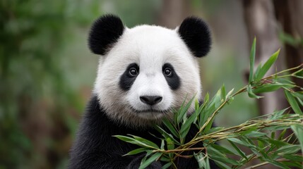 Fototapeta premium Giant Panda Relaxing While Eating Bamboo Shoots